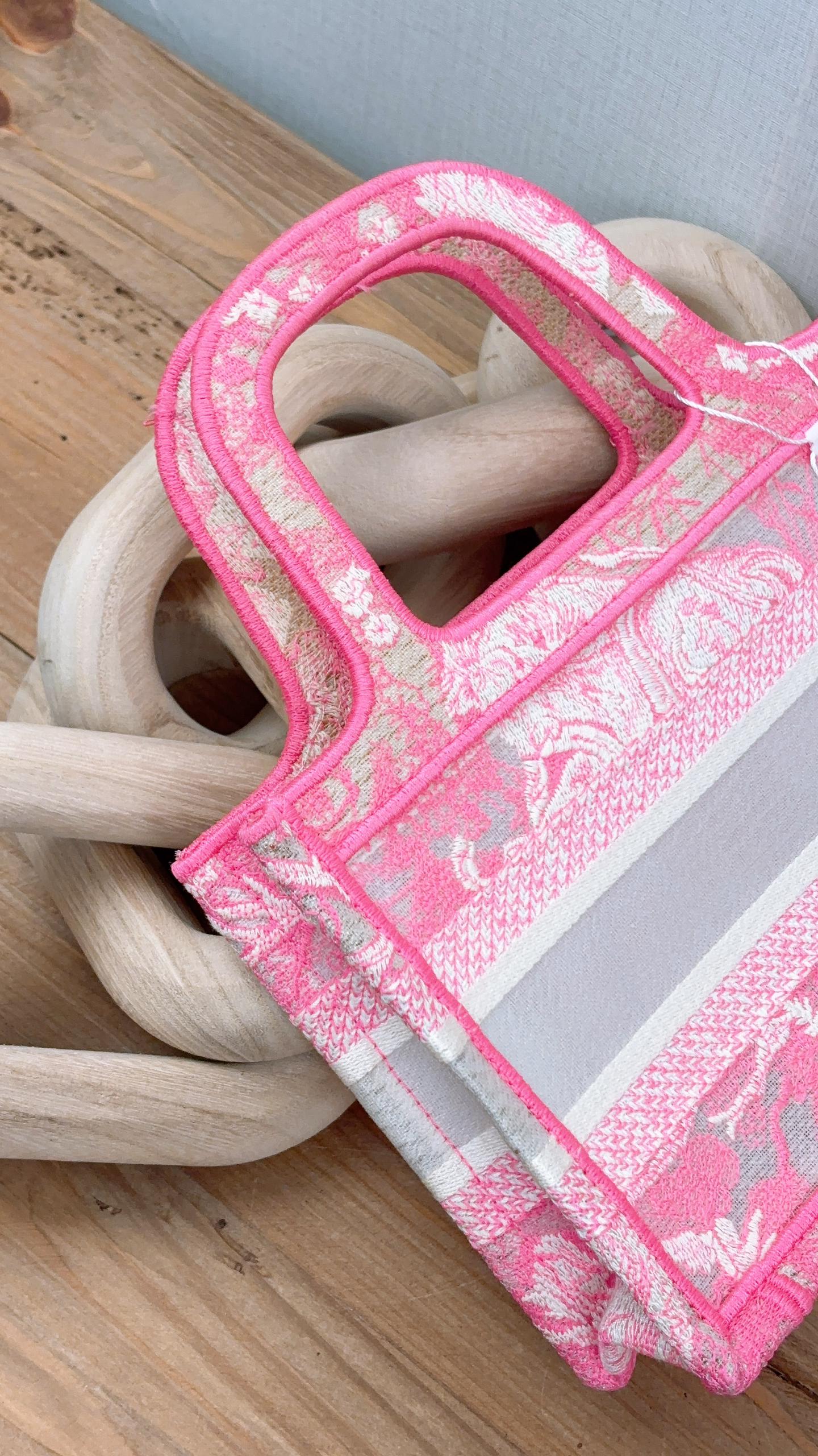 Dior Pink Embroidered Toile de Jouy Mini Book Tote