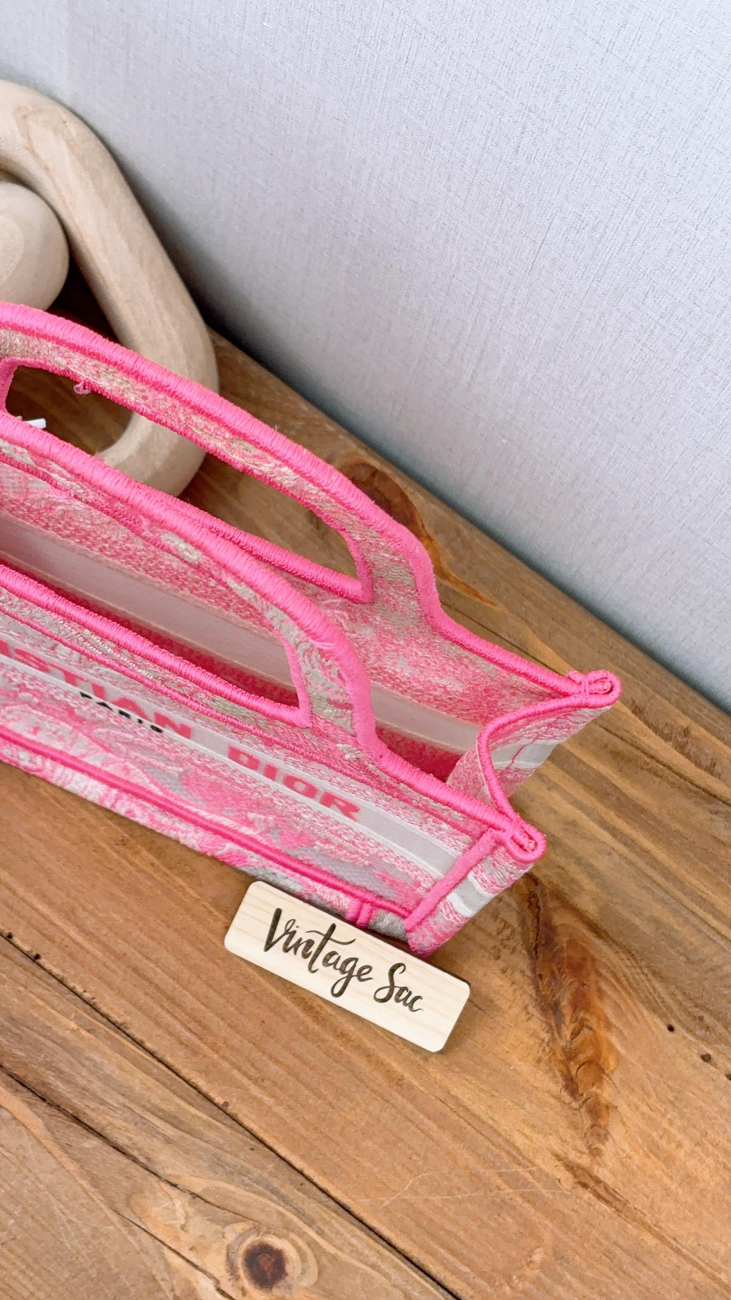 Dior Pink Embroidered Toile de Jouy Mini Book Tote