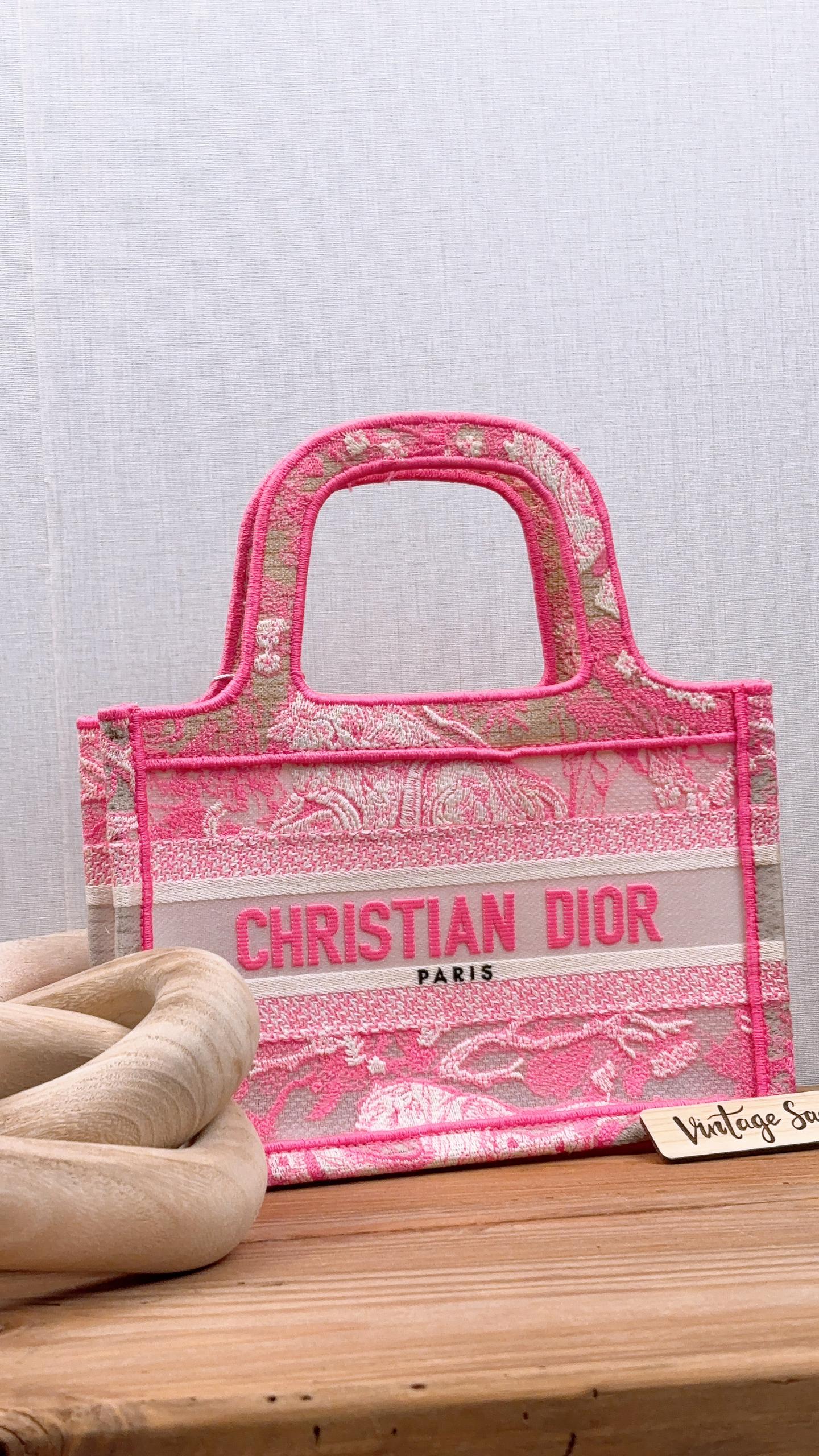 Dior Pink Embroidered Toile de Jouy Mini Book Tote
