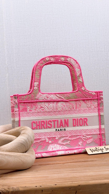 Dior Pink Embroidered Toile de Jouy Mini Book Tote