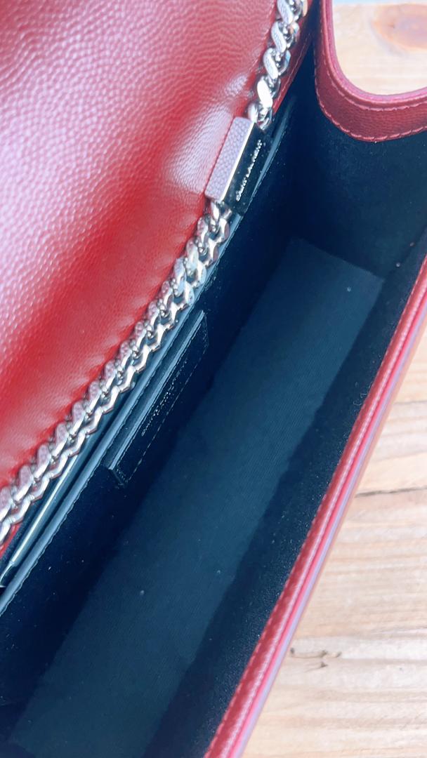 YSL Burgundy Grained Calfskin Medium Kate (SHW)