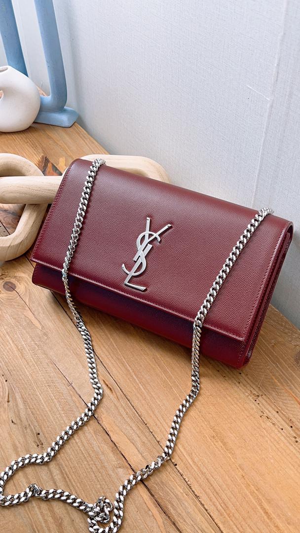 YSL Burgundy Grained Calfskin Medium Kate (SHW)