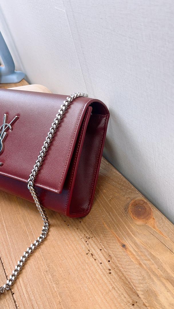 YSL Burgundy Grained Calfskin Medium Kate (SHW)