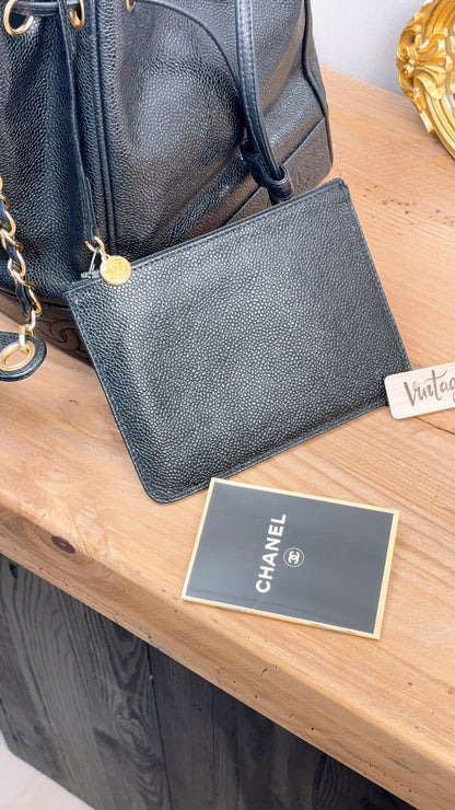 Chanel Black Caviar Vintage Drawstring Small Bucket Bag (GHW)
