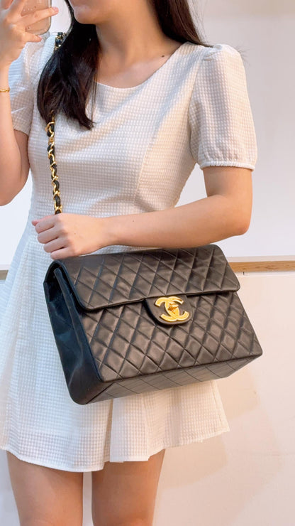 Chanel Black Lambskin Vintage Large CC Maxi Flap (GHW)
