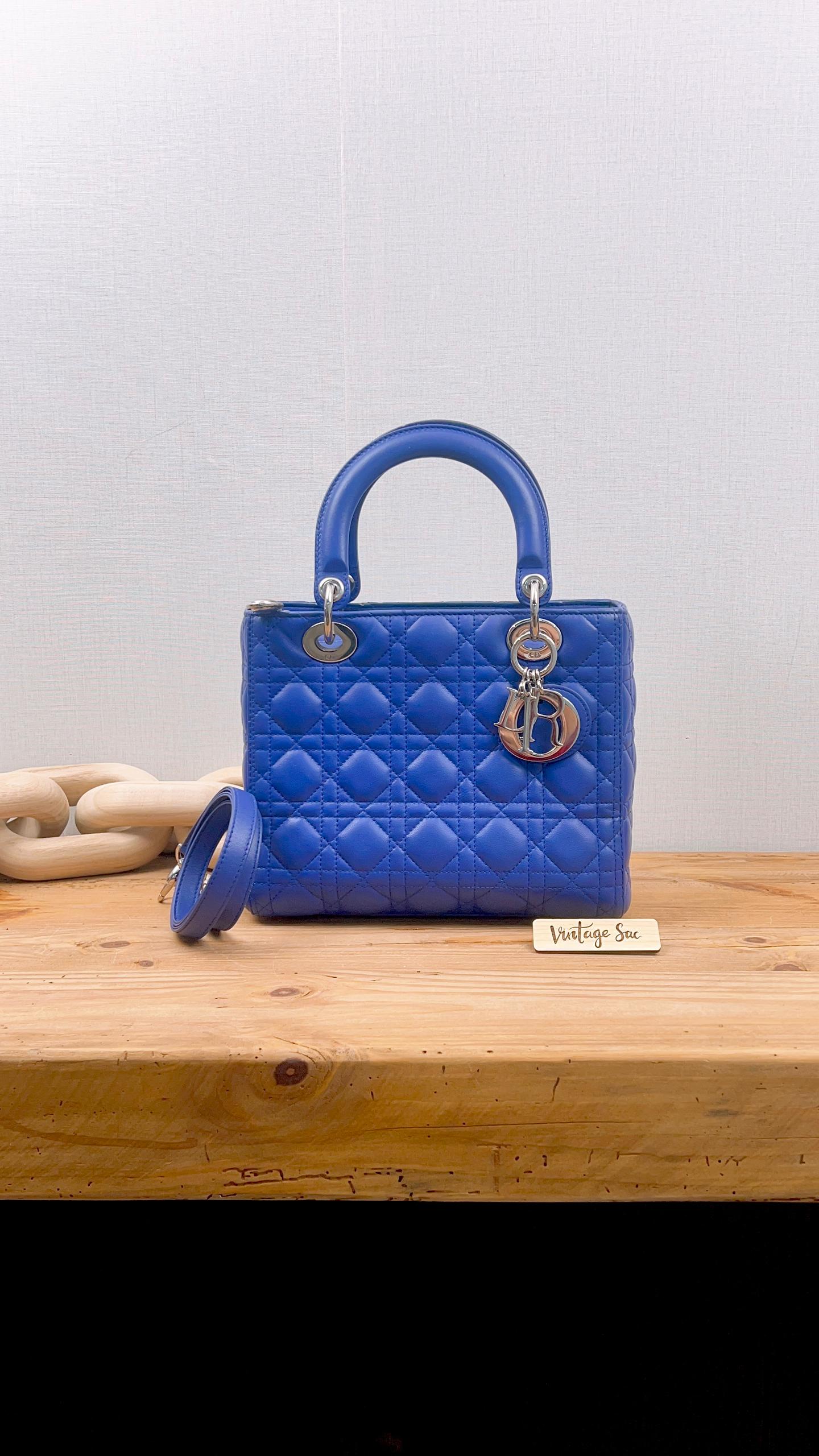 Dior Medium Lambskin Blue Lady Dior Quilted Bag (SHW)