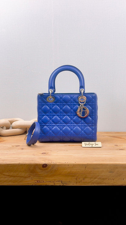 Dior Medium Lambskin Blue Lady Dior Quilted Bag (SHW)