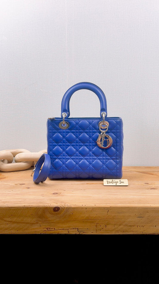Dior Medium Lambskin Blue Lady Dior Quilted Bag (SHW)
