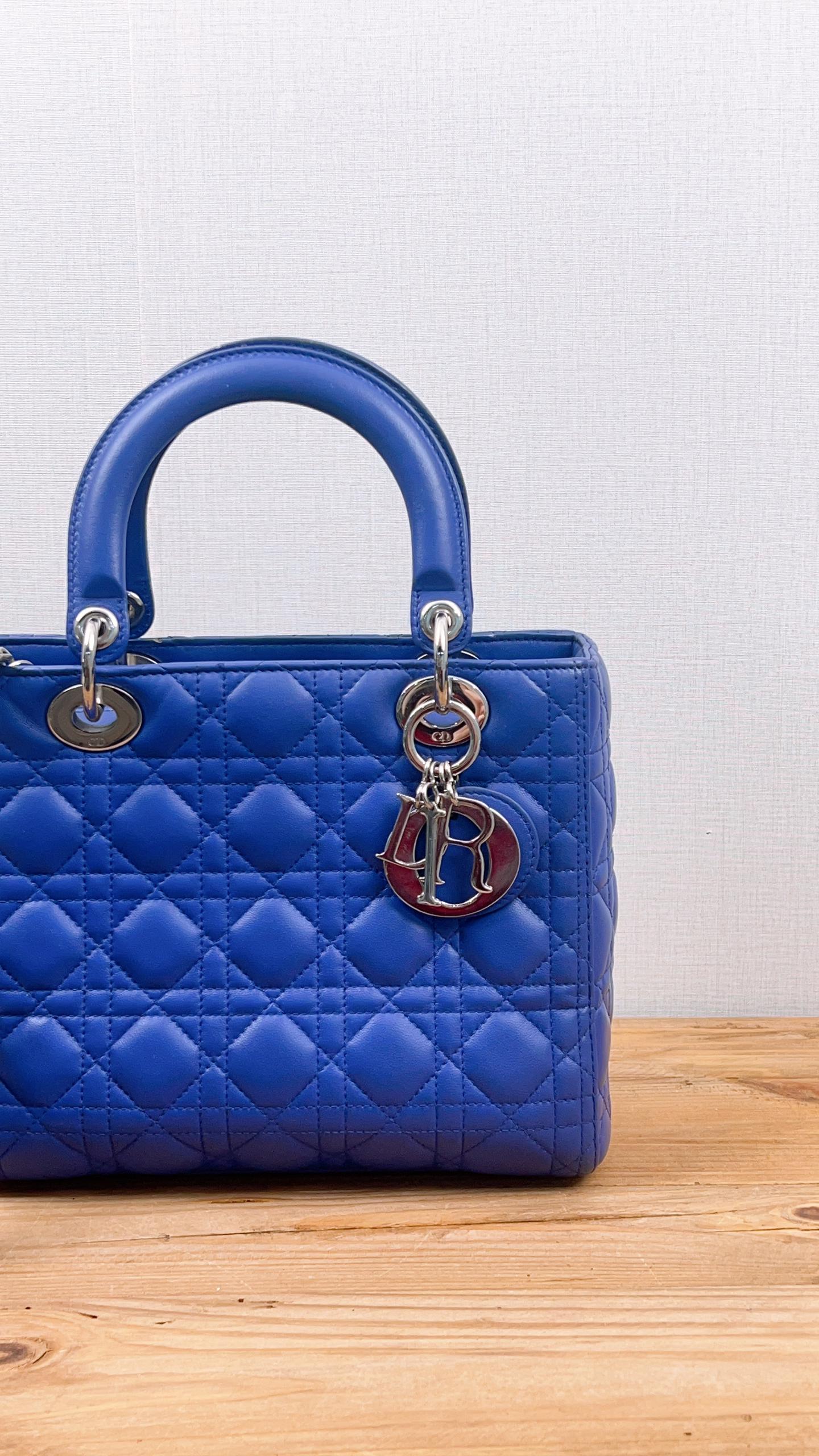Dior Medium Lambskin Blue Lady Dior Quilted Bag (SHW)