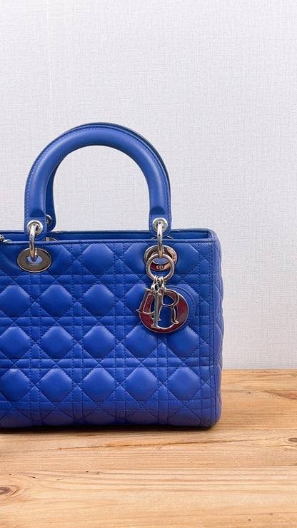 Dior Medium Lambskin Blue Lady Dior Quilted Bag (SHW)
