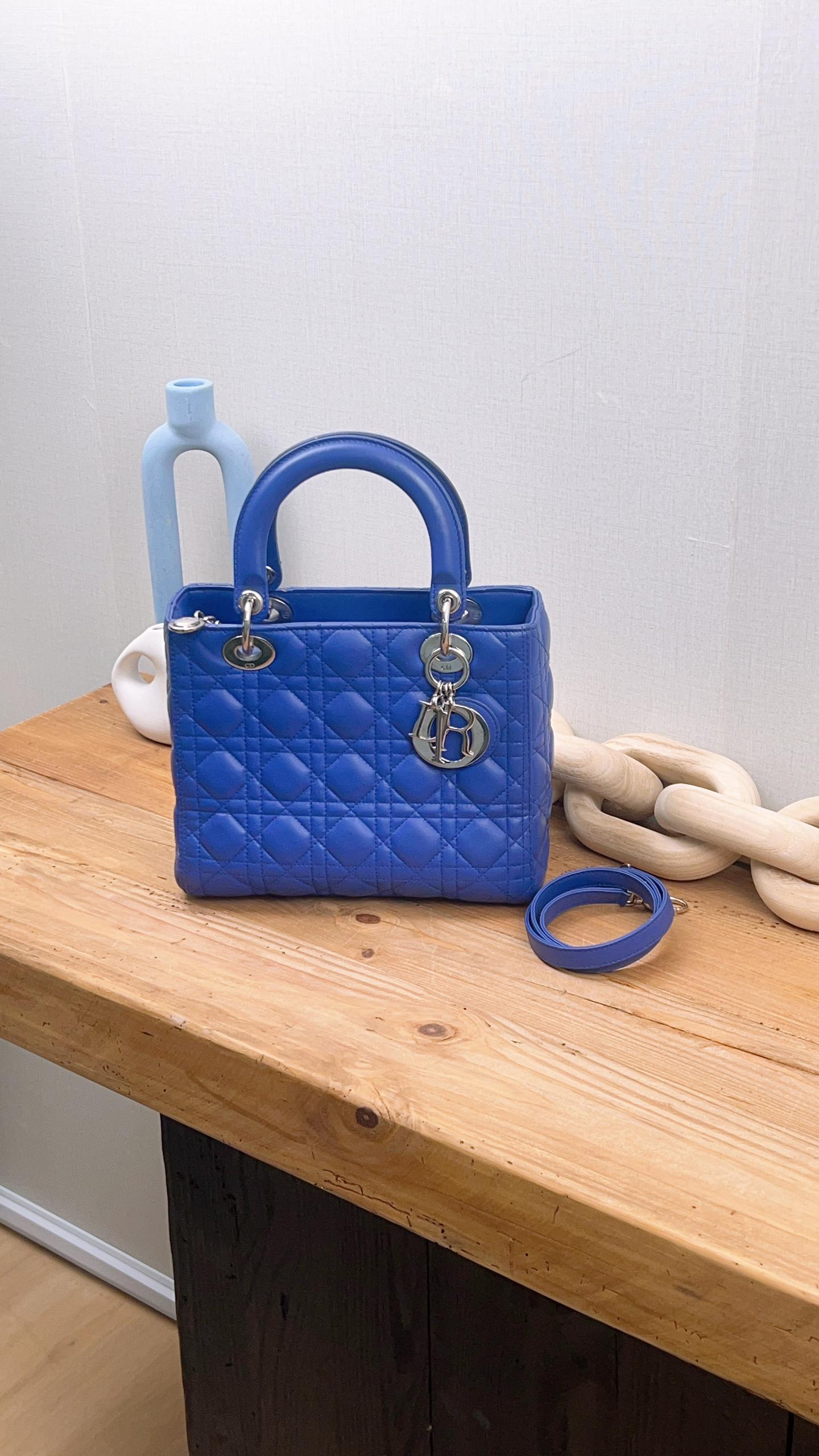 Dior Medium Lambskin Blue Lady Dior Quilted Bag (SHW)