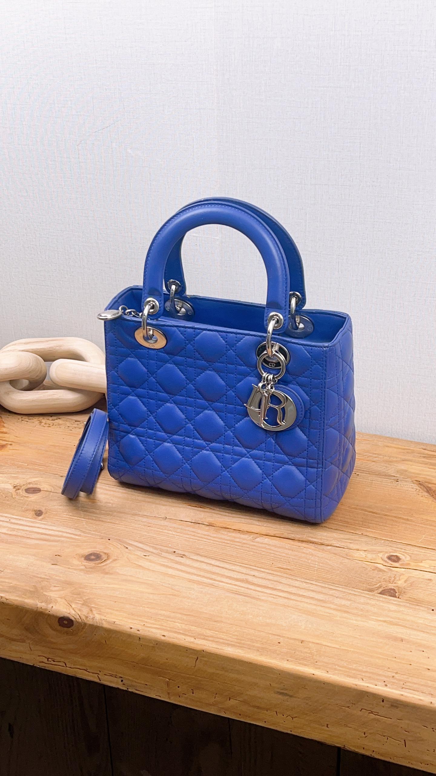 Dior Medium Lambskin Blue Lady Dior Quilted Bag (SHW)
