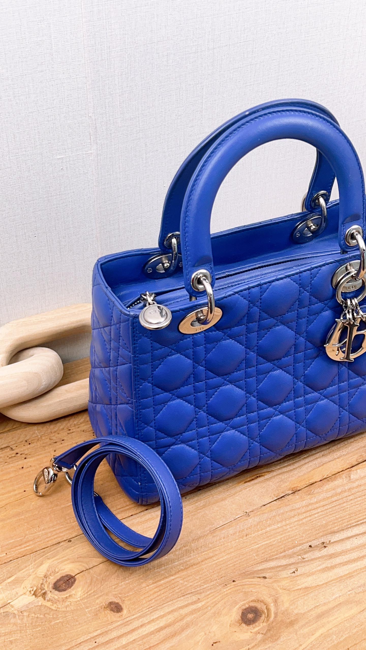 Dior Medium Lambskin Blue Lady Dior Quilted Bag (SHW)