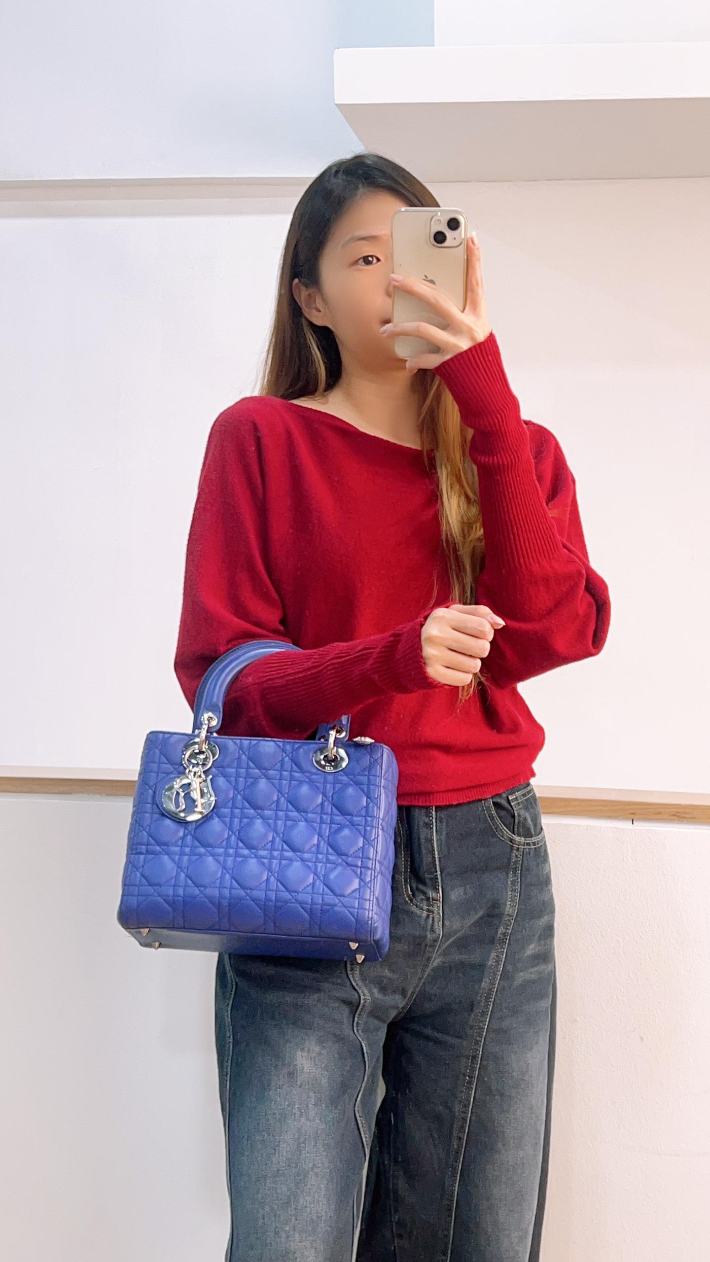 Dior Medium Lambskin Blue Lady Dior Quilted Bag (SHW)