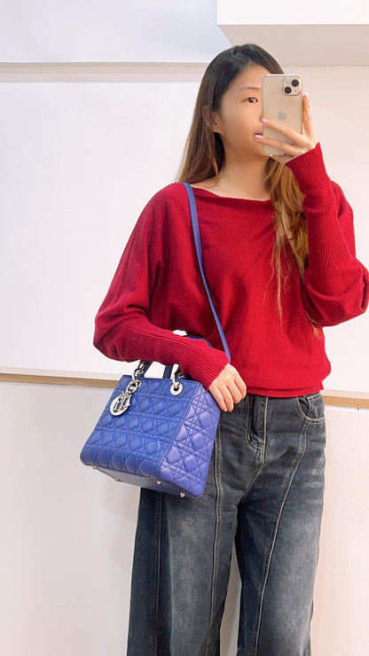 Dior Medium Lambskin Blue Lady Dior Quilted Bag (SHW)