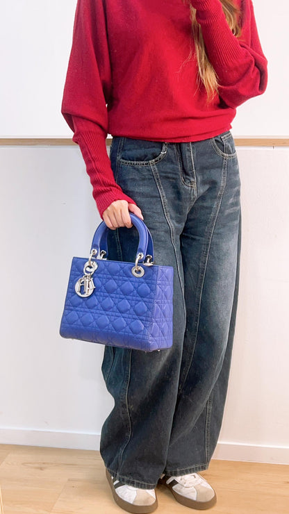 Dior Medium Lambskin Blue Lady Dior Quilted Bag (SHW)