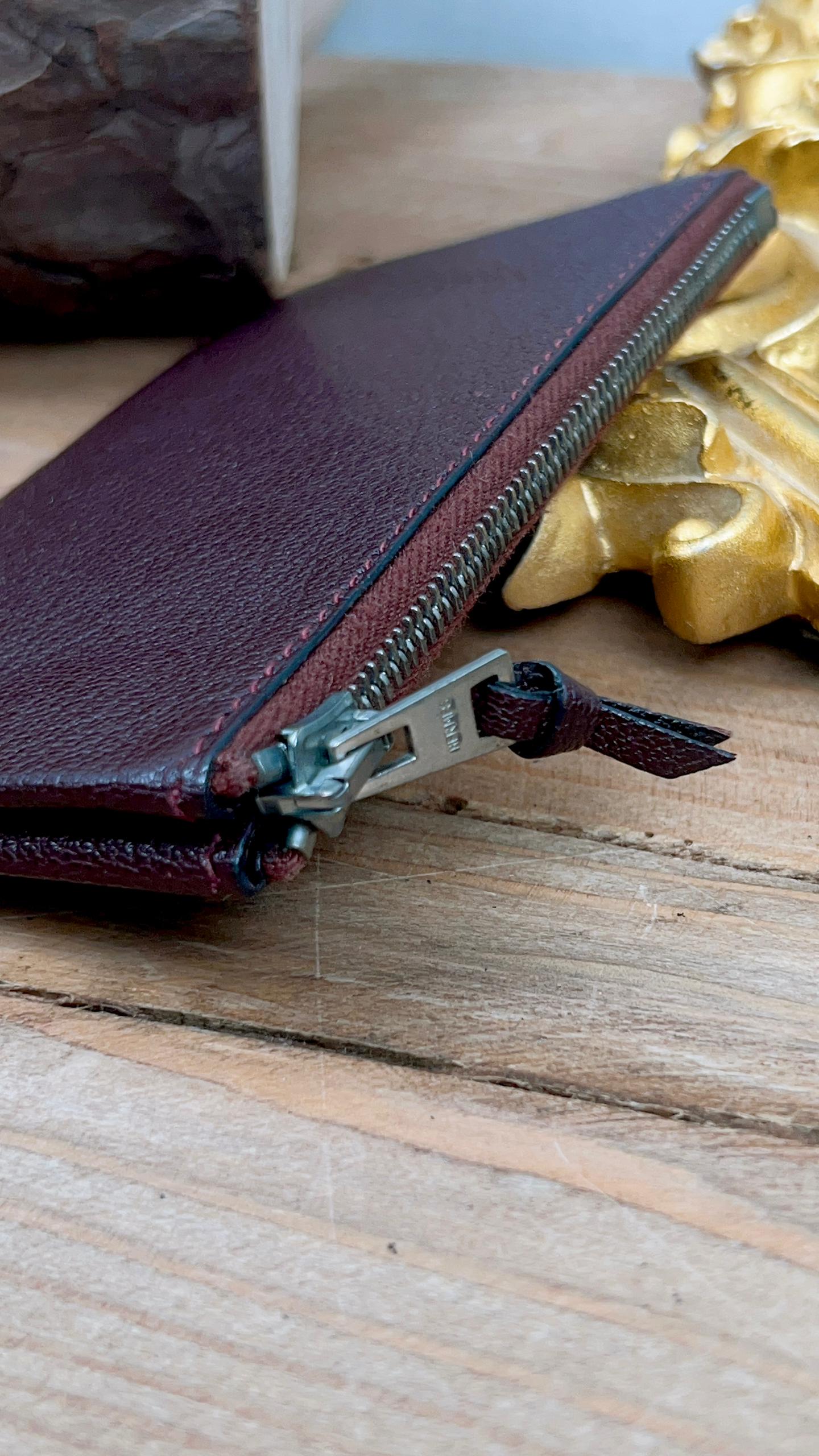 Hermes Bordeaux Zip Card Holder