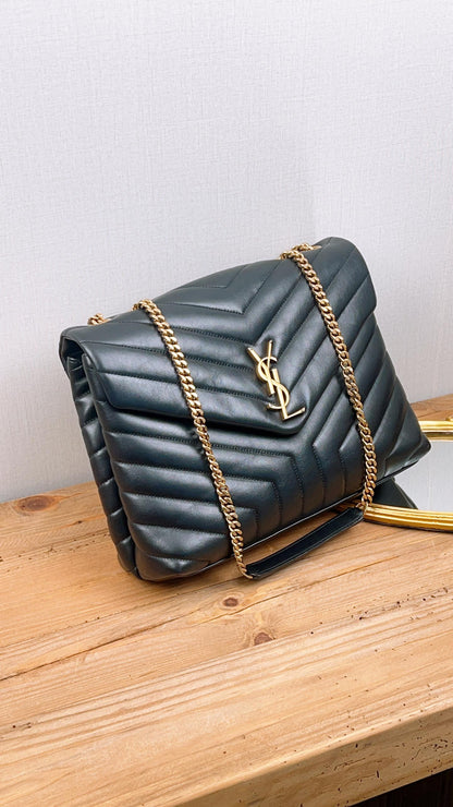YSL Black Medium Lou Lou Shoulder Bag (GHW)