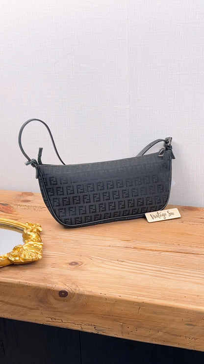 Fendi Black Zucchino Vintage Shoulder Bag