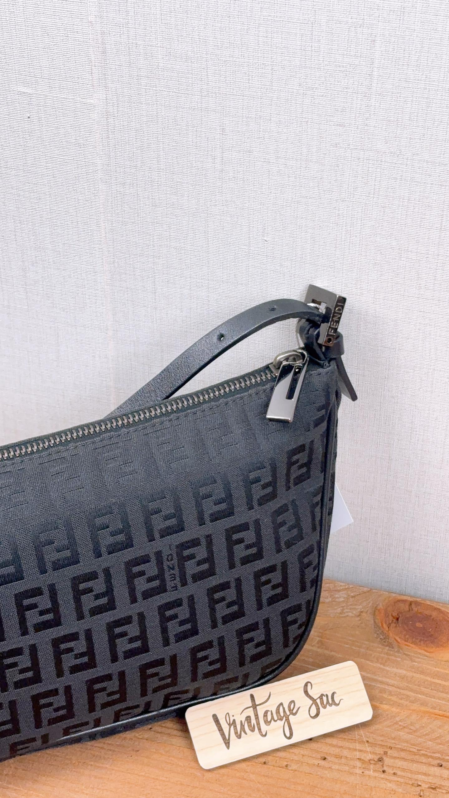 Fendi Black Zucchino Vintage Shoulder Bag