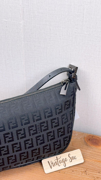 Fendi Black Zucchino Vintage Shoulder Bag