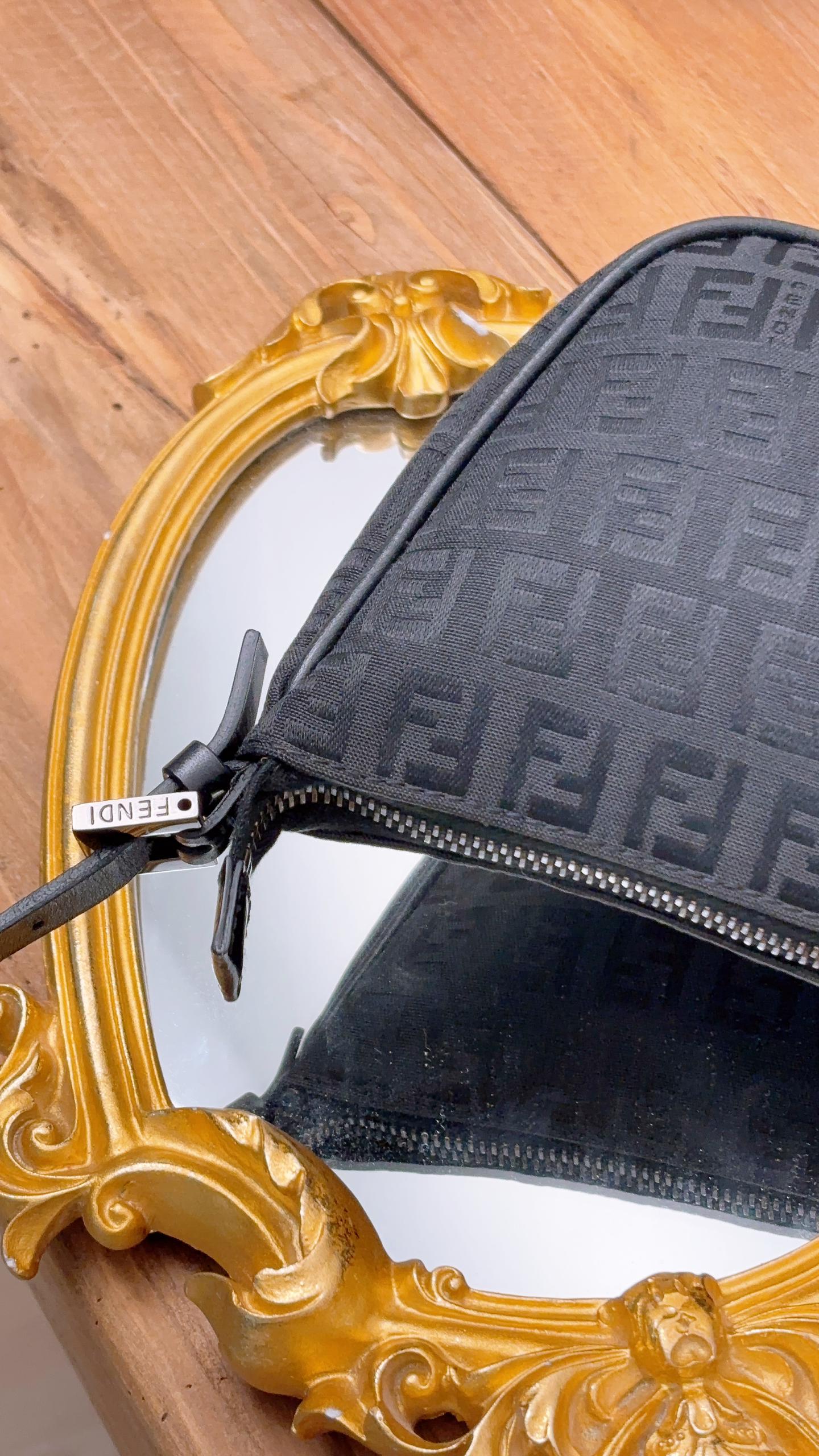Fendi Black Zucchino Vintage Shoulder Bag