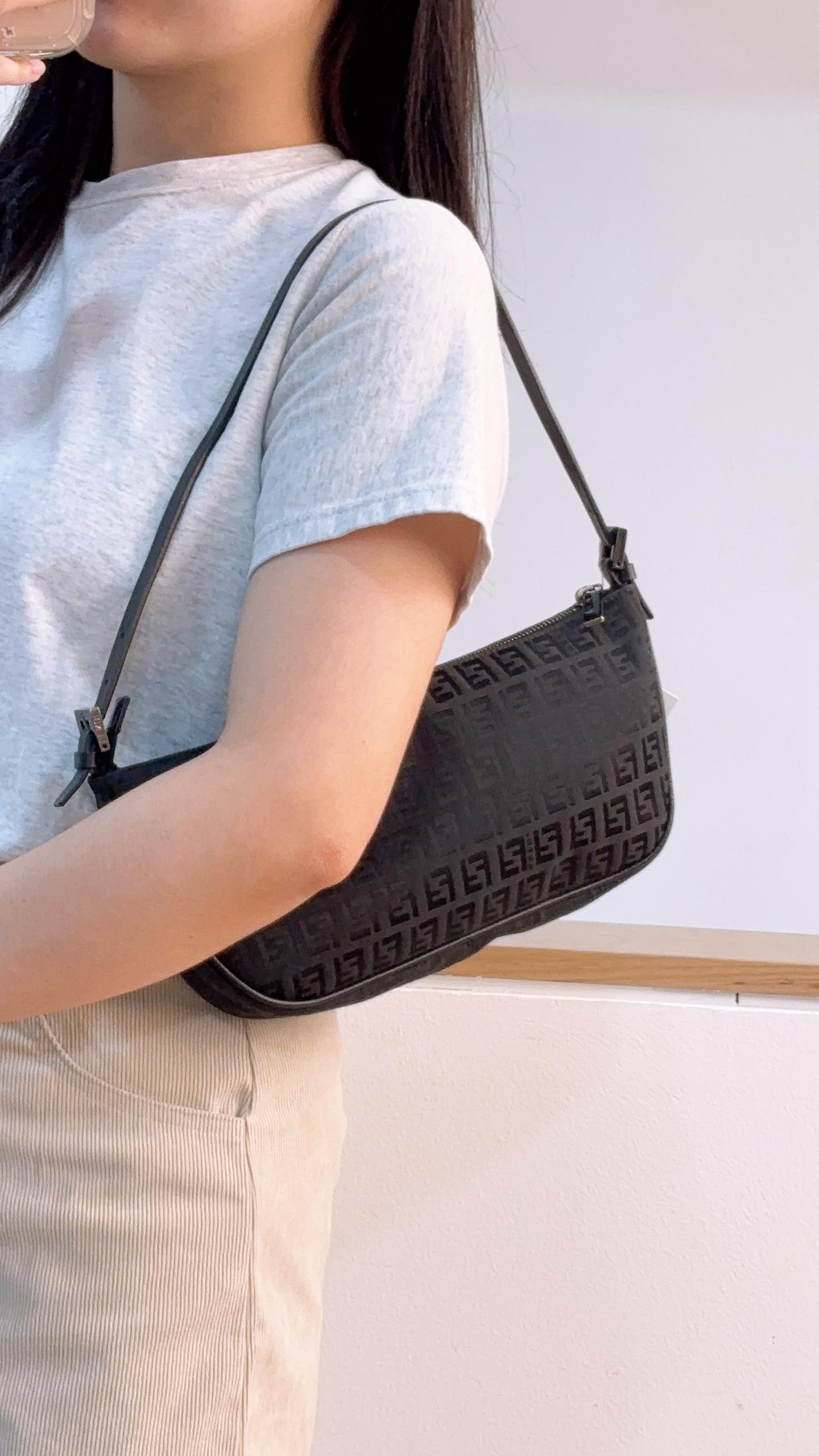 Fendi Black Zucchino Vintage Shoulder Bag