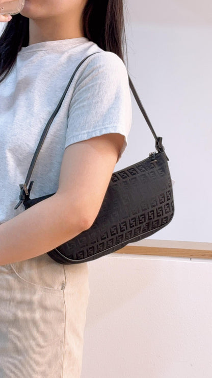 Fendi Black Zucchino Vintage Shoulder Bag