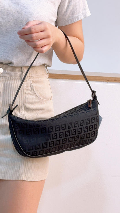 Fendi Black Zucchino Vintage Shoulder Bag