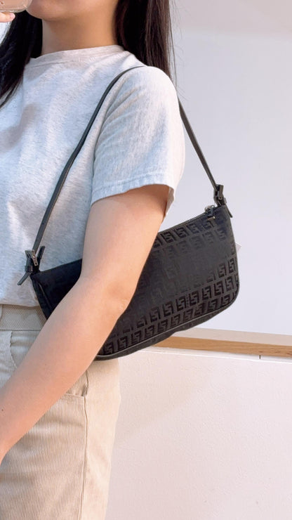 Fendi Black Zucchino Vintage Shoulder Bag