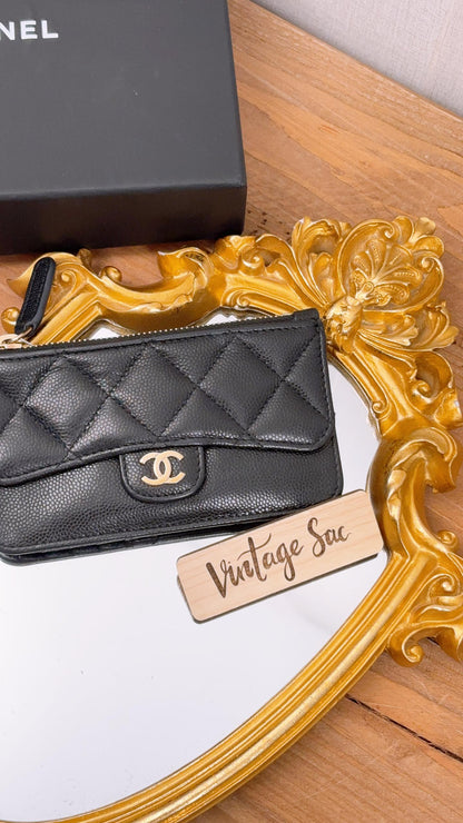 Chanel Black Caviar Flap Zip Card Holder (GHW)