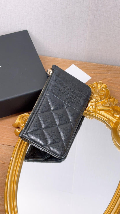 Chanel Black Caviar Flap Zip Card Holder (GHW)