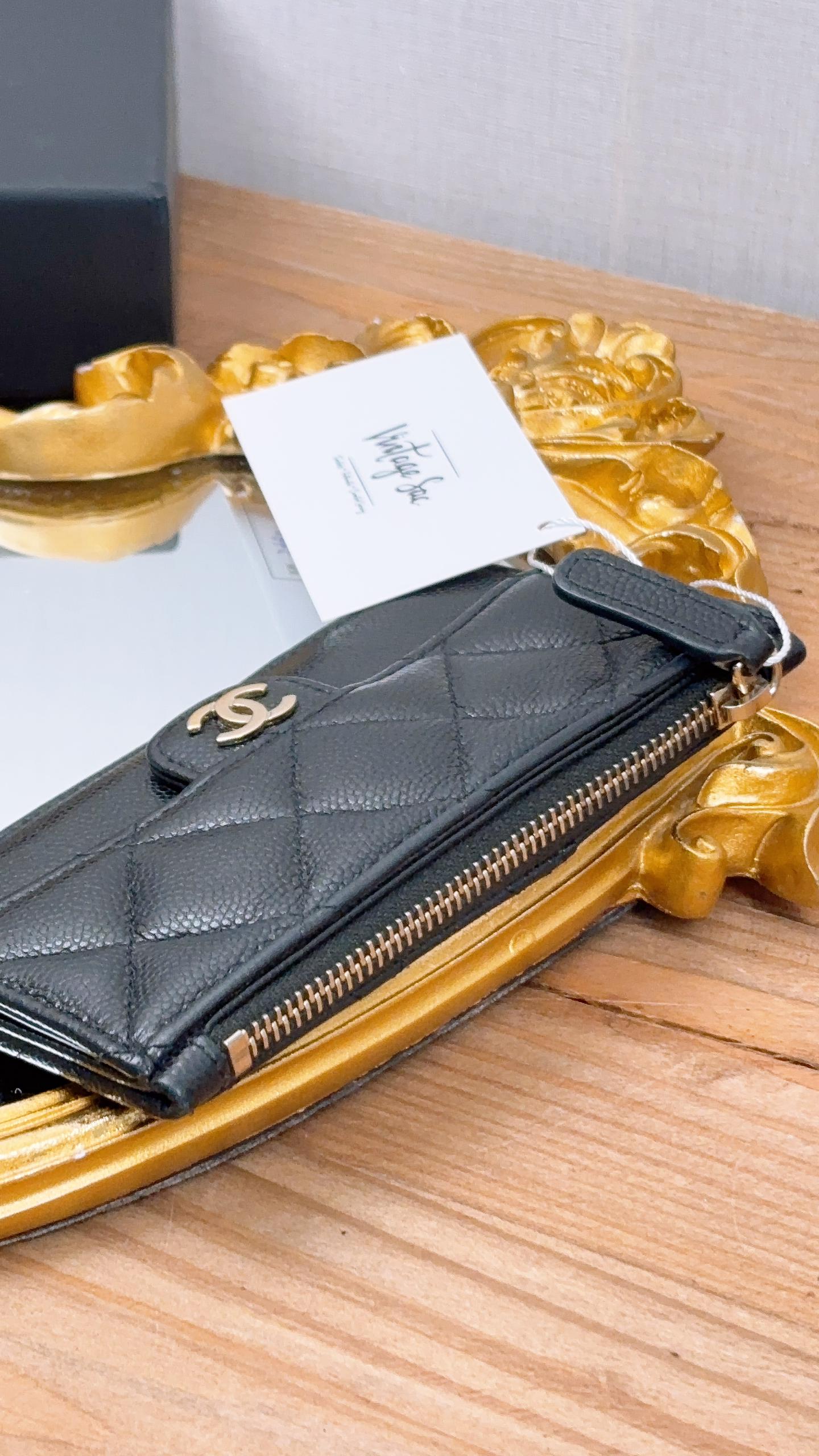 Chanel Black Caviar Flap Zip Card Holder (GHW)