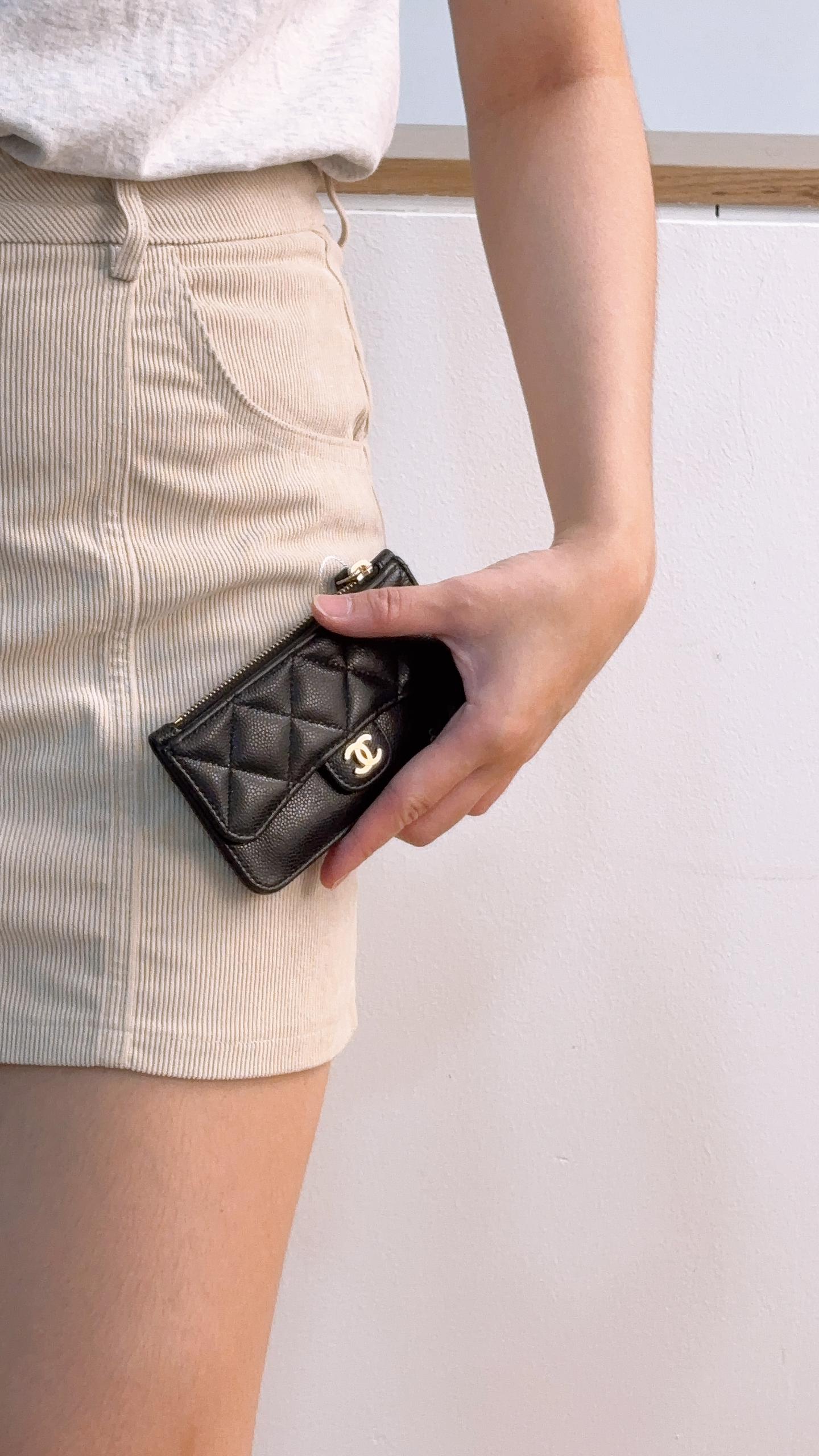 Chanel Black Caviar Flap Zip Card Holder (GHW)