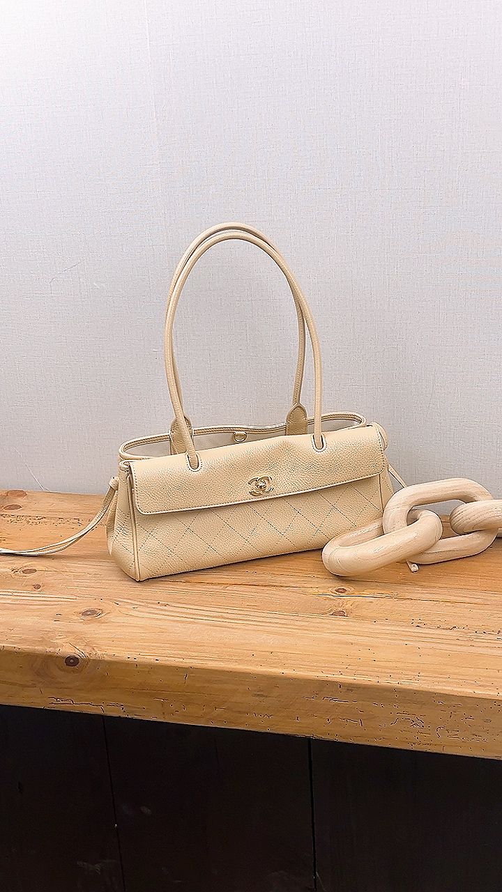 Chanel Beige Caviar 26s Small Shopping Tote (GHW)