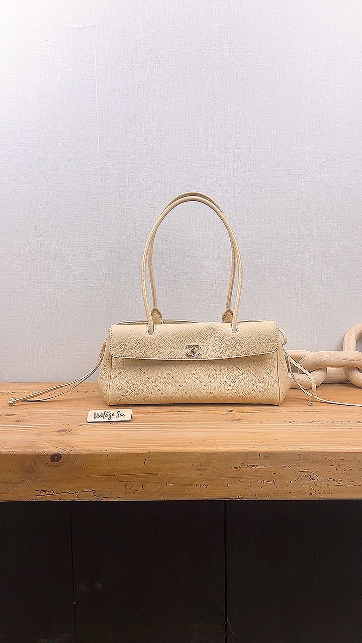 Chanel Beige Caviar 26s Small Shopping Tote (GHW)