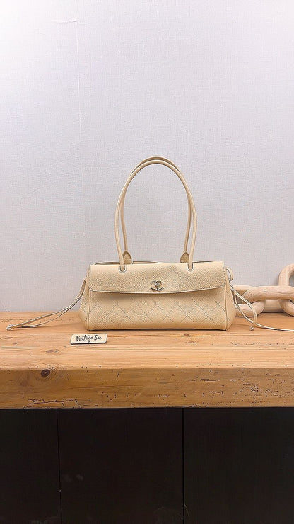 Chanel Beige Caviar 26s Small Shopping Tote (GHW)