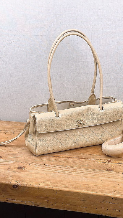 Chanel Beige Caviar 26s Small Shopping Tote (GHW)