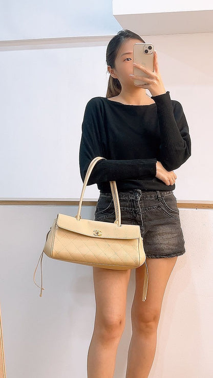 Chanel Beige Caviar 26s Small Shopping Tote (GHW)