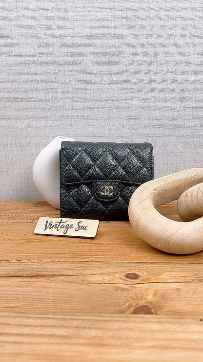 Chanel Black Caviar Compact Wallet (GHW)