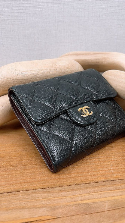 Chanel Black Caviar Compact Wallet (GHW)