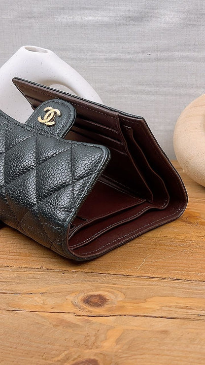 Chanel Black Caviar Compact Wallet (GHW)
