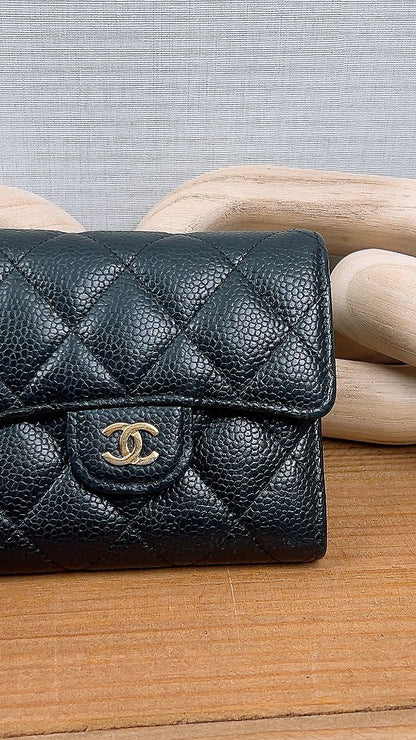 Chanel Black Caviar Compact Wallet (GHW)