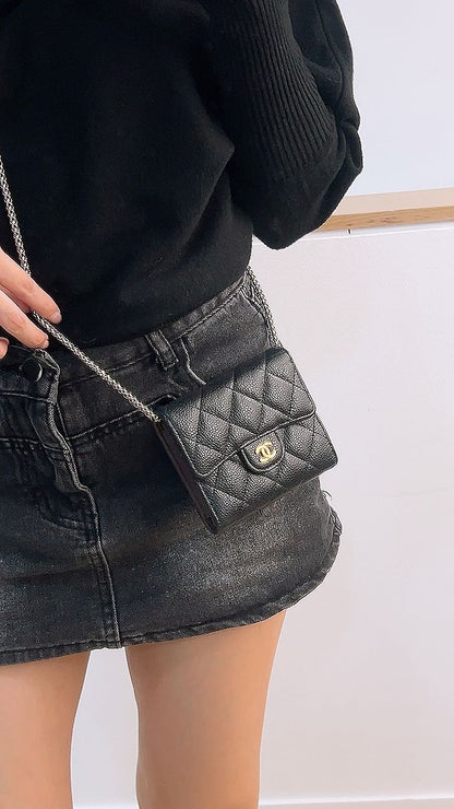 Chanel Black Caviar Compact Wallet (GHW)