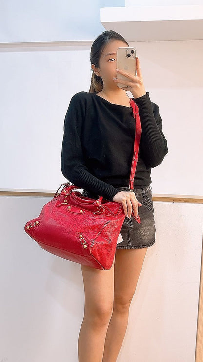 Balenciaga Red Velo Shoulder Bag (GHW)