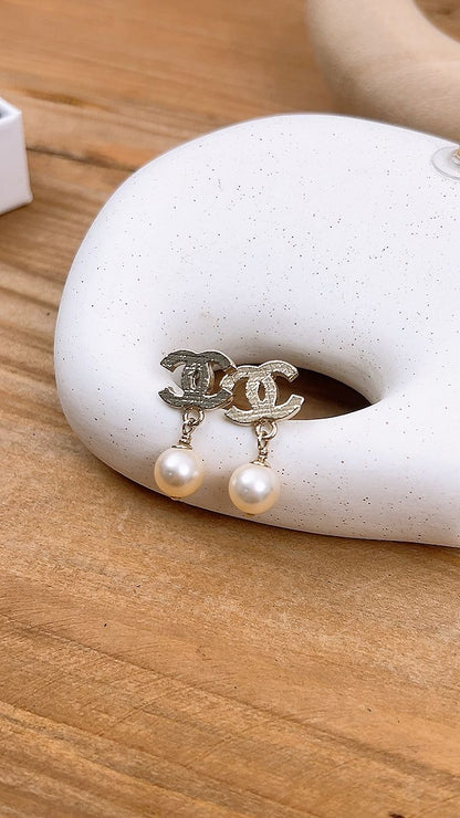 Chanel Gold CC x Pearl Earrings
