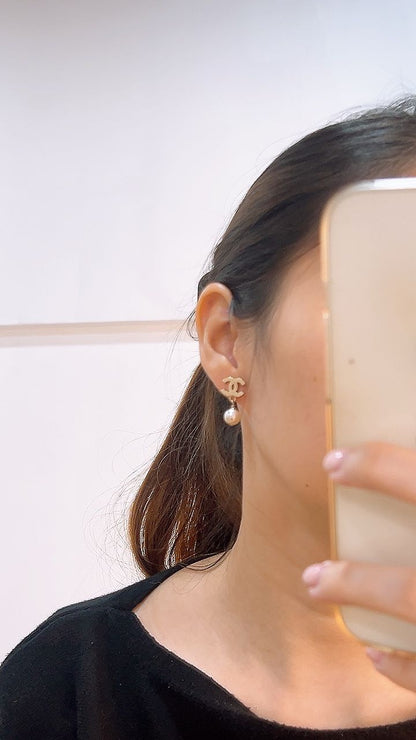 Chanel Gold CC x Pearl Earrings