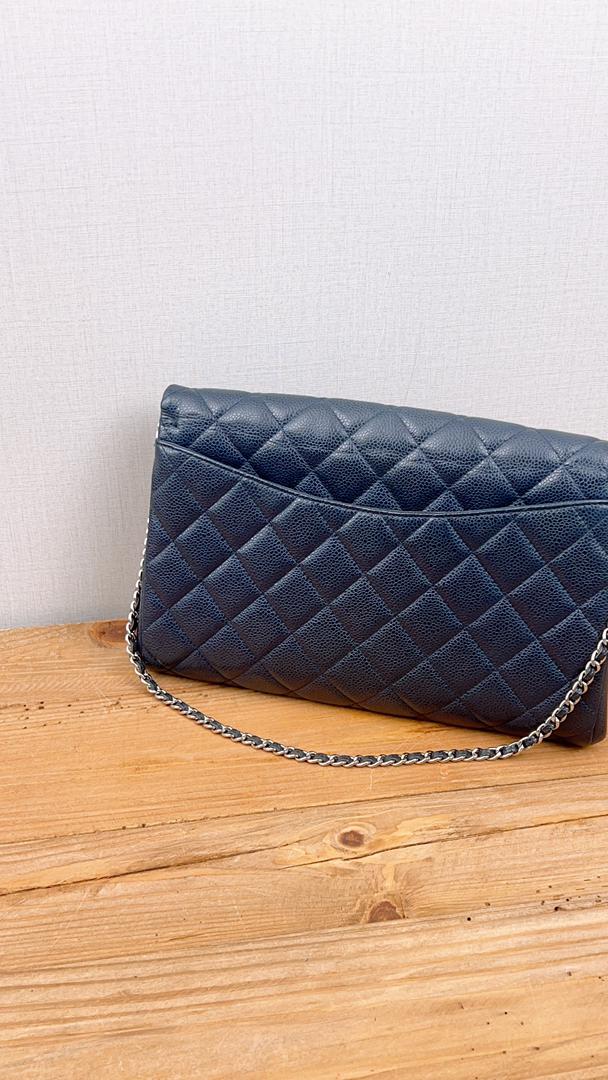 Chanel Navy Caviar Clutch On Chain (SHW)