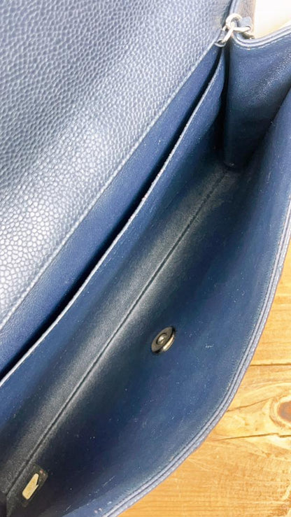 Chanel Navy Caviar Clutch On Chain (SHW)
