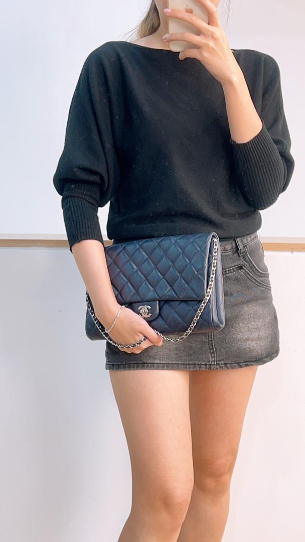 Chanel Navy Caviar Clutch On Chain (SHW)